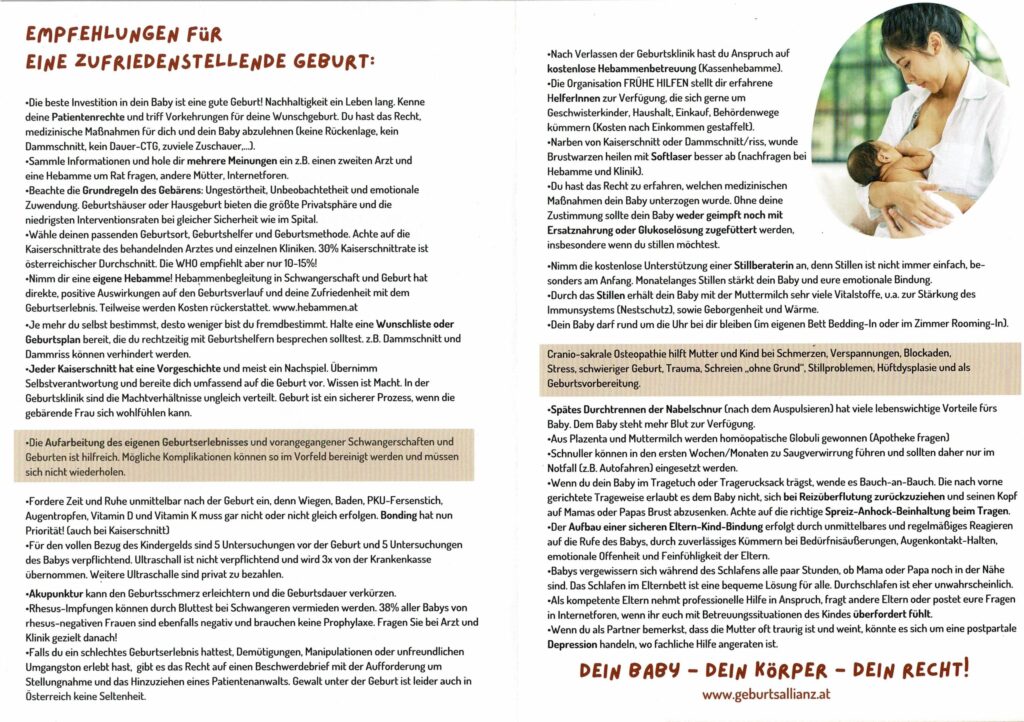Geburtsallianz Empfehlungen vor und nach der Geburt
